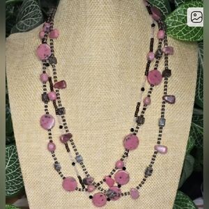Rhodonite, Snowflake Obsidian, & Seed Bead Multi-stand Necklace